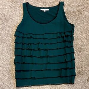 LOFT Dark Green  Ruffle Tank Top